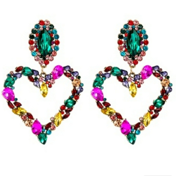 Fashion Jewelry Jewelry - Rhinestone Heart Statement Earrings - Multi-color